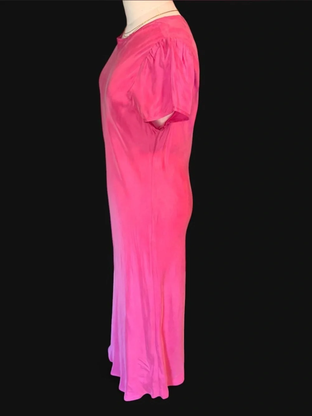 J. Crew Hot Pink puff sleeve midi dress silky feeling material size 12